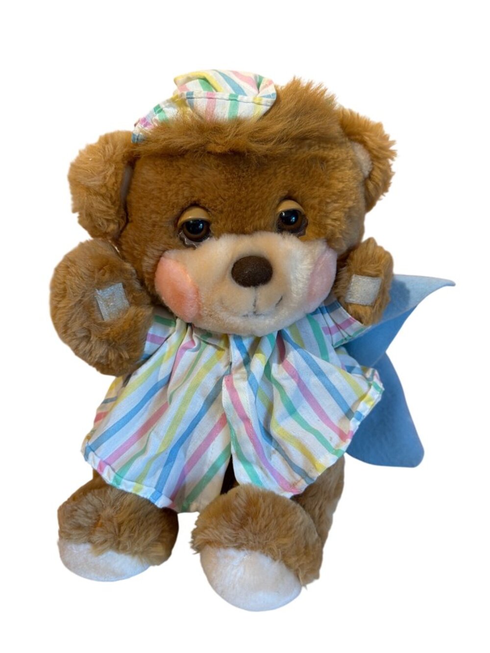 Vtg Fisher Price Sleepytime Teddy Beddy Bear Plush Striped Pajamas hat 1985 10"
